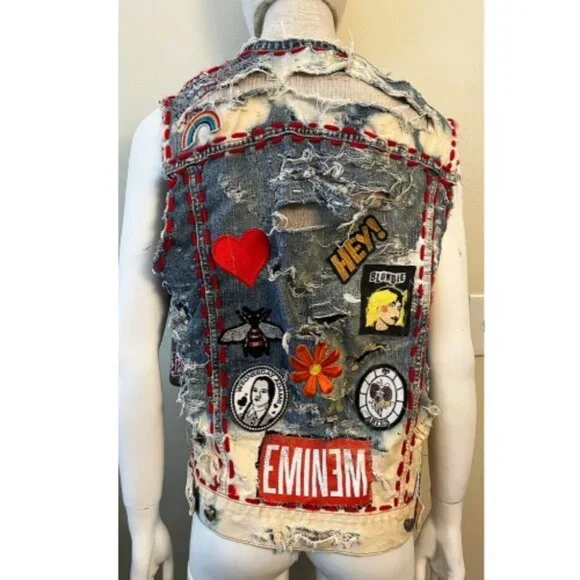 DREAM & DESTROY PUNK ROCK PATCH CUSTOM VINTAGE DENIM VEST - Picture 10 of 16